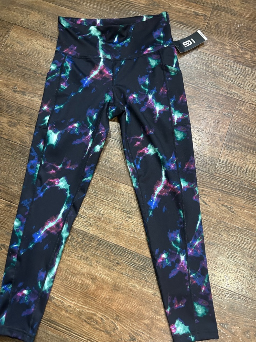 Ideology Black Leggings with Teal, Purple & Pink Galaxy Print